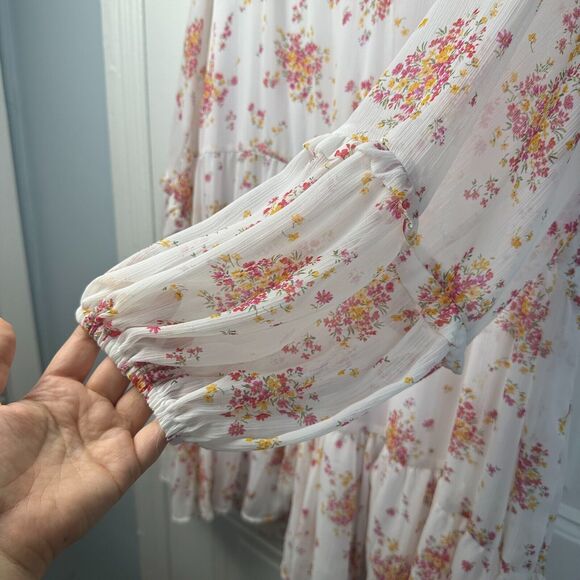 Vince Camuto Mini Dress Womens XXL White Floral Ruffle Cottage Lined V-Neck Plus - Picture 8 of 9